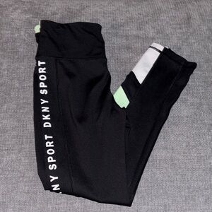 DKNY Black Leggings with Mint Accents Small EUC